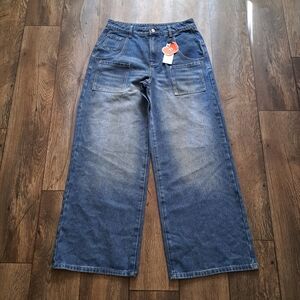 Blue Wide-Leg Denim Jeans Baggy Size M